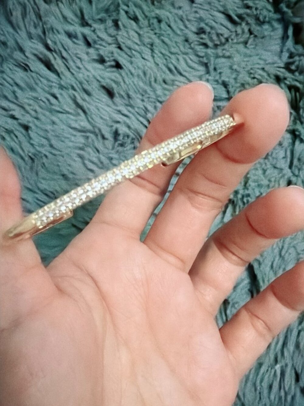 Gold Tone Pavé Crystal Open Cuff Bracelet Dainty Stacking Wristband Size 6